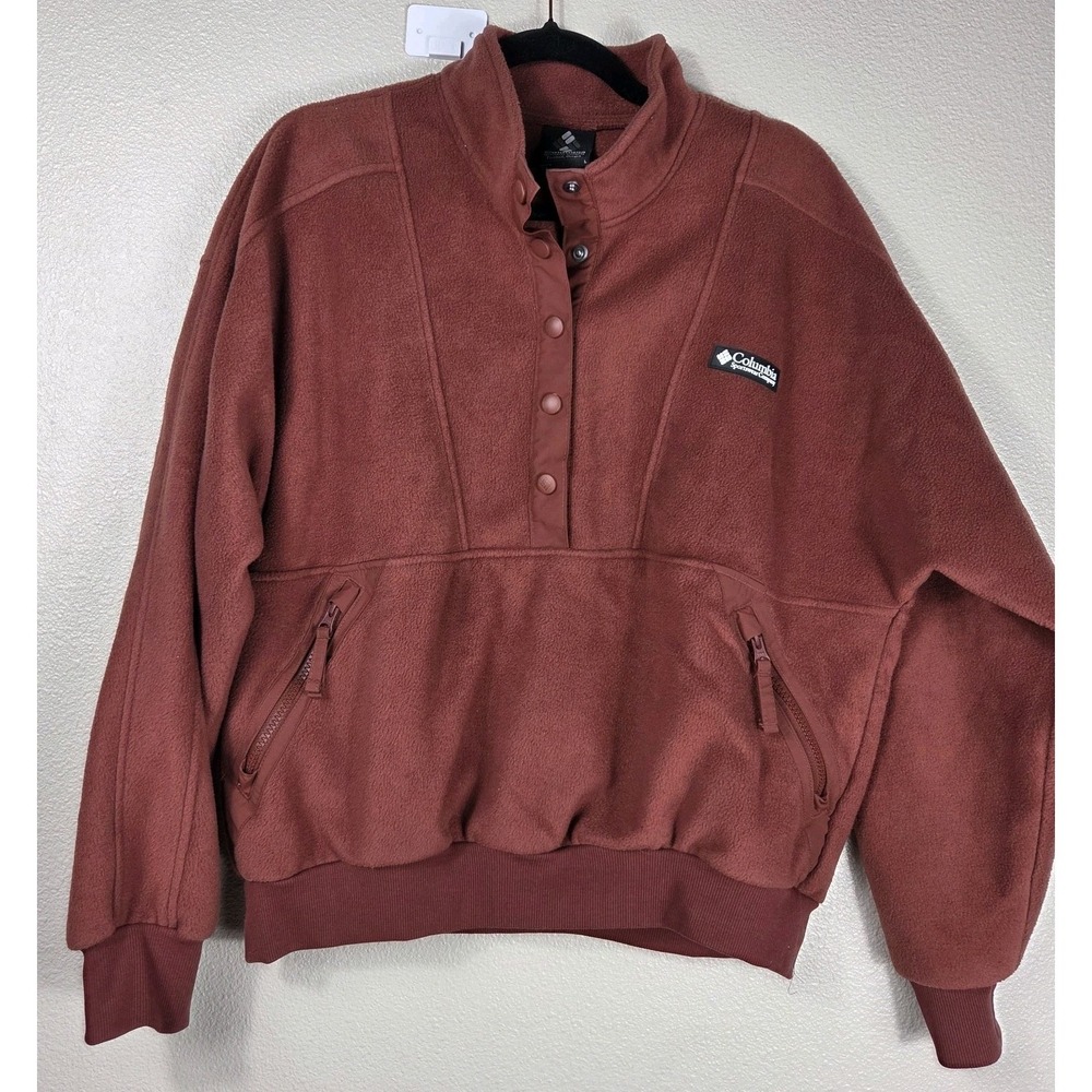 Columbia‎ Sportswear Fleece Snap Pullover Sweatshirt Rust Red Women's Large